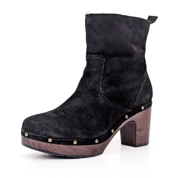 Clarks Women Ladella Black Suede Clog Fleece Lined Ankle Warm Boots sz 7.5 - Picture 5 of 9